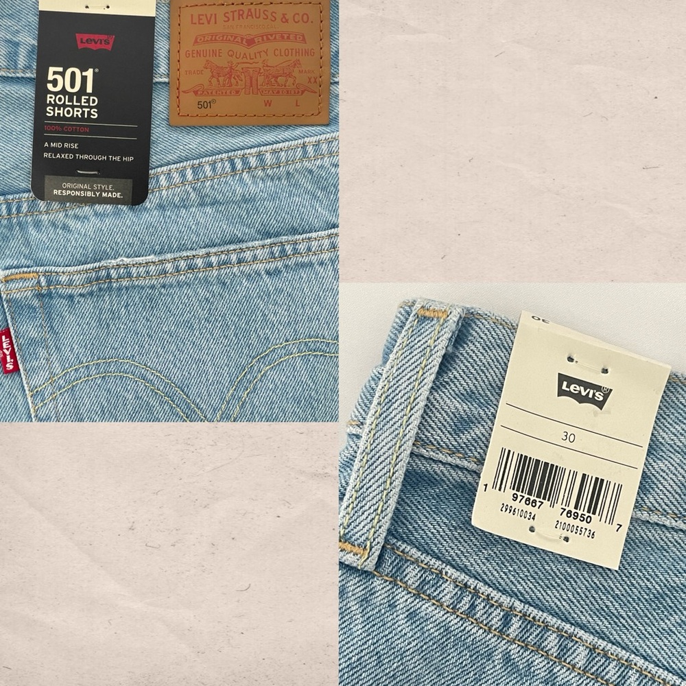 Levi’s 501 Rolled Up Shorts Light Wash Jeans Cuffed Button-fly Mid High-rise 30 - Picture 6 of 6